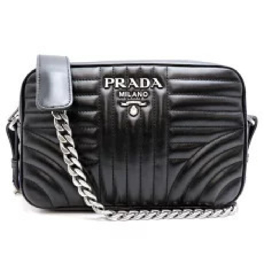 Prada Chain Shoulder Bag Leather Black